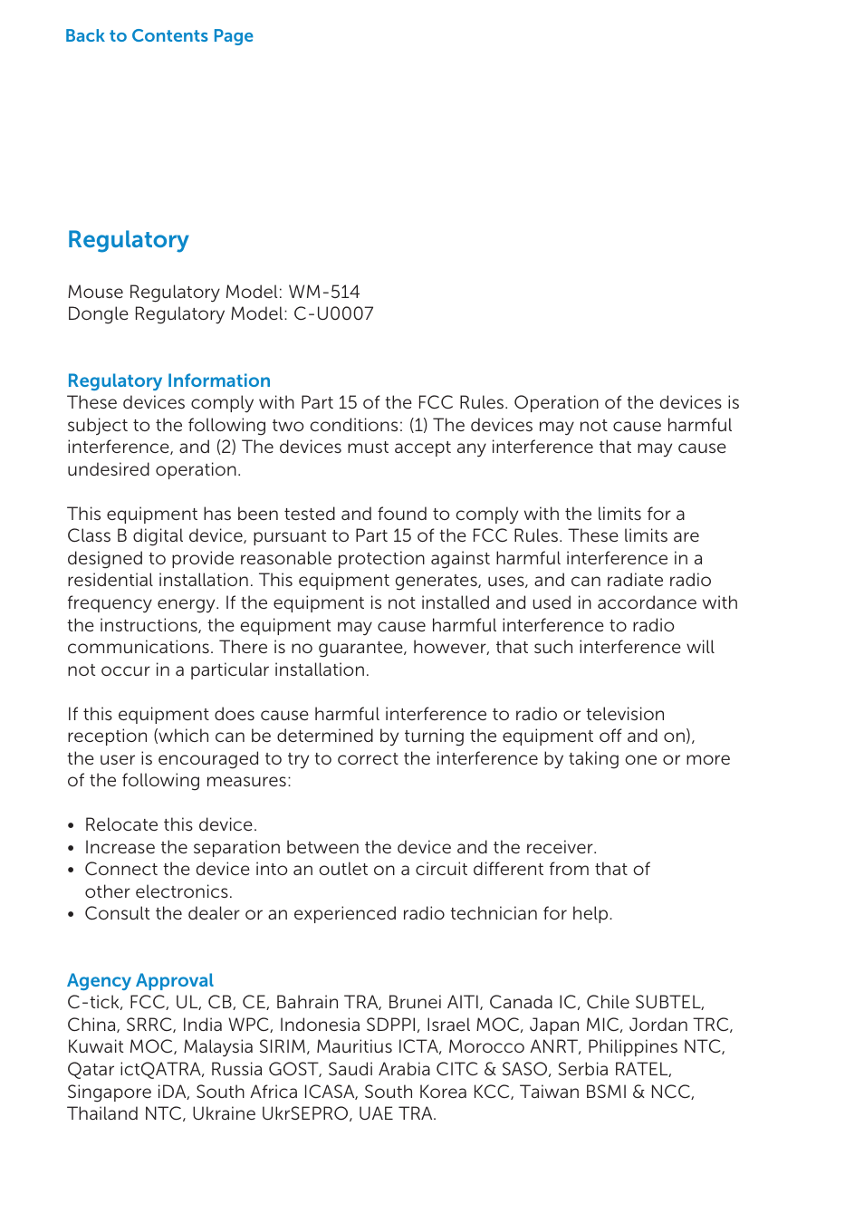 Regulatory | Dell Wireless Laser Mouse WM514 User Manual | Page 14 / 15