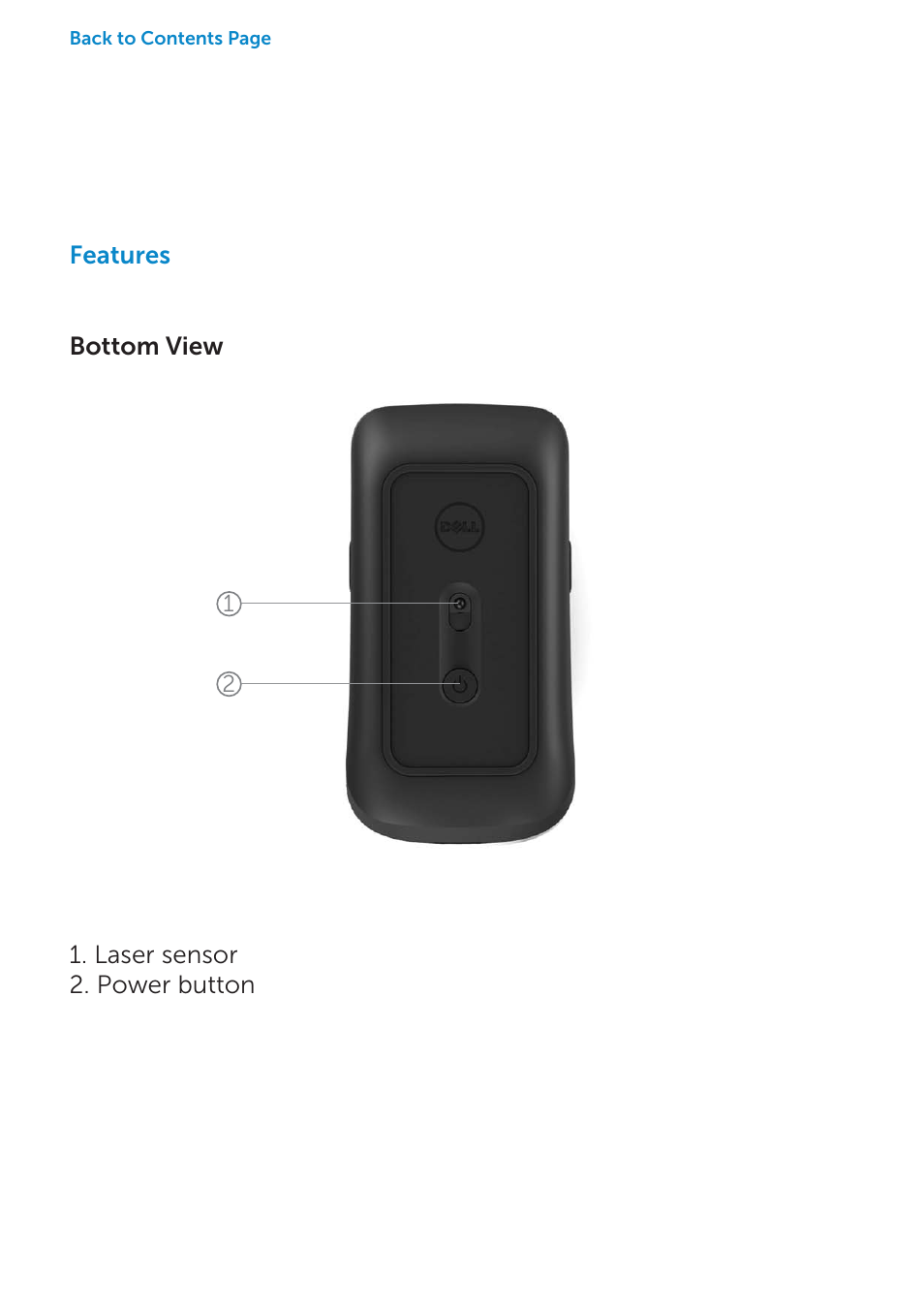 Features: bottom view | Dell Wireless Laser Mouse WM514 User Manual | Page 8 / 15