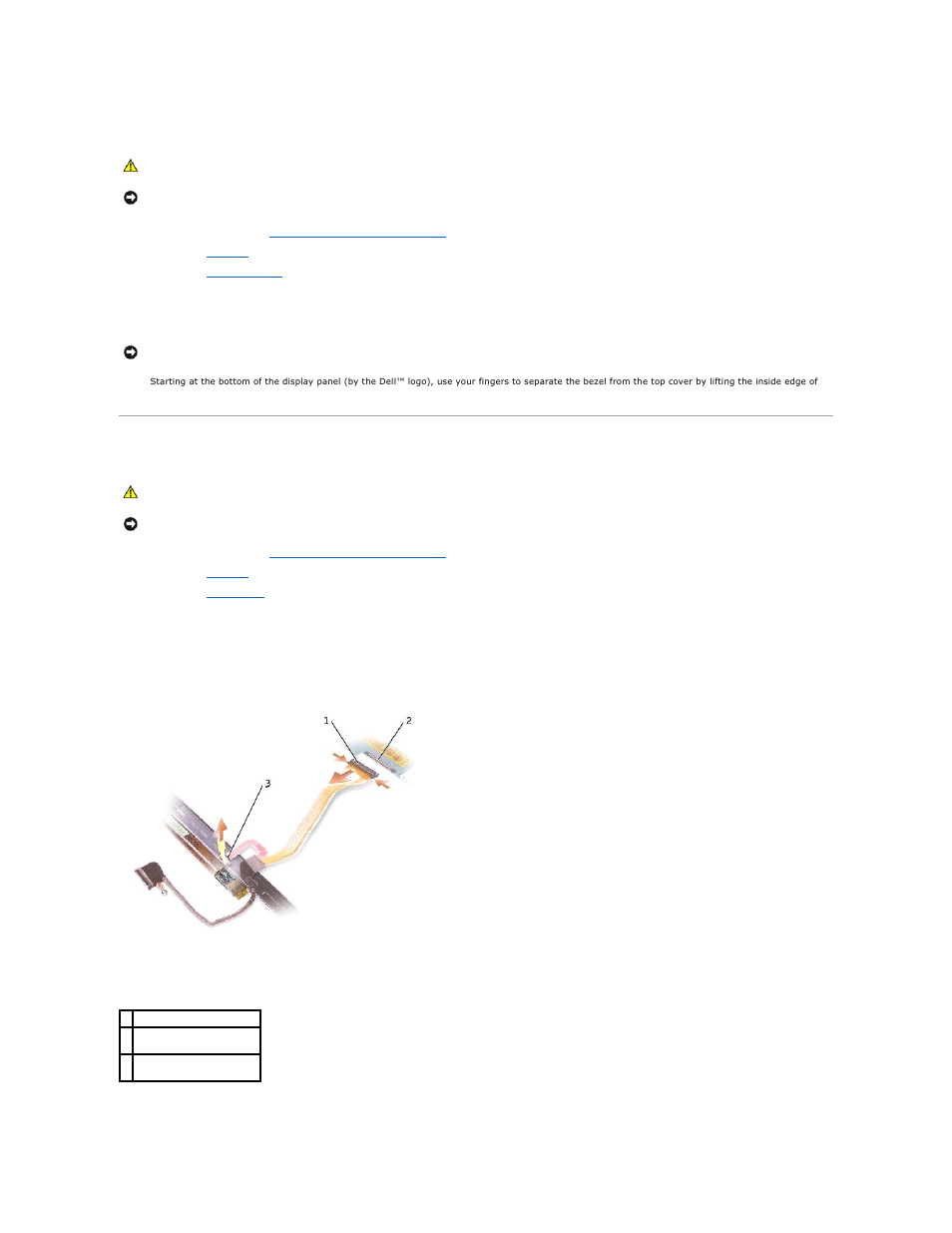 Display bezel, Display panel | Dell Inspiron 600m User Manual | Page 13 / 40