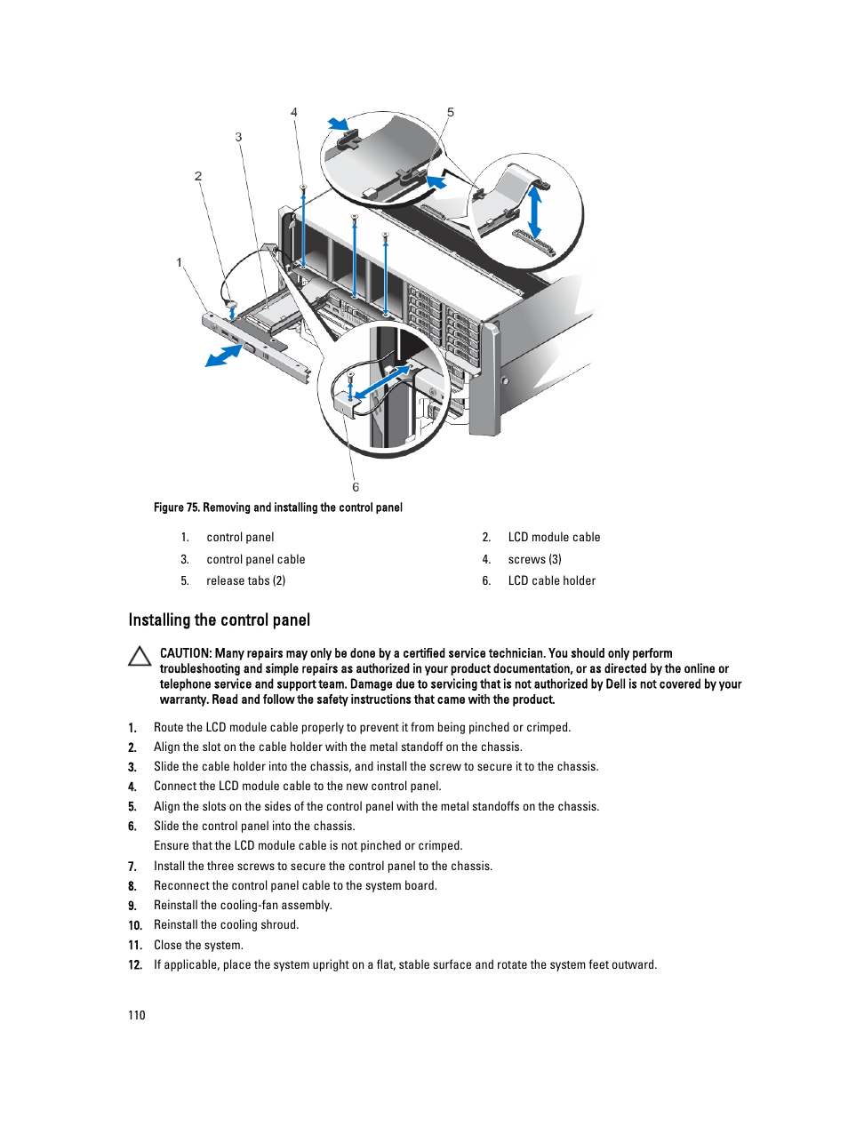 Installing the control panel | Dell PowerEdge VRTX User Manual | Page 110 / 150