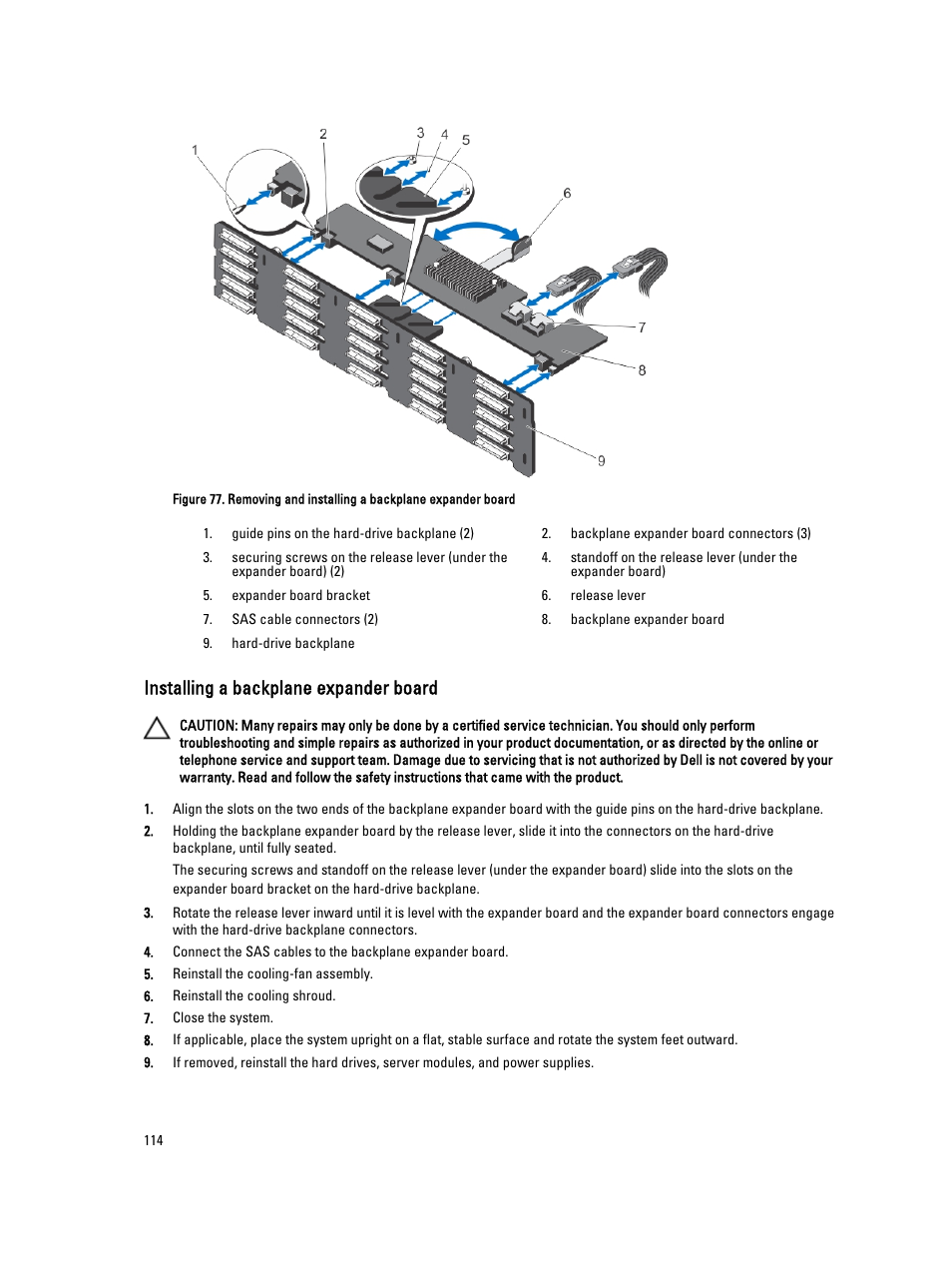 Installing a backplane expander board, Installing the backplane expander, Board | Installing the backplane expander board | Dell PowerEdge VRTX User Manual | Page 114 / 150