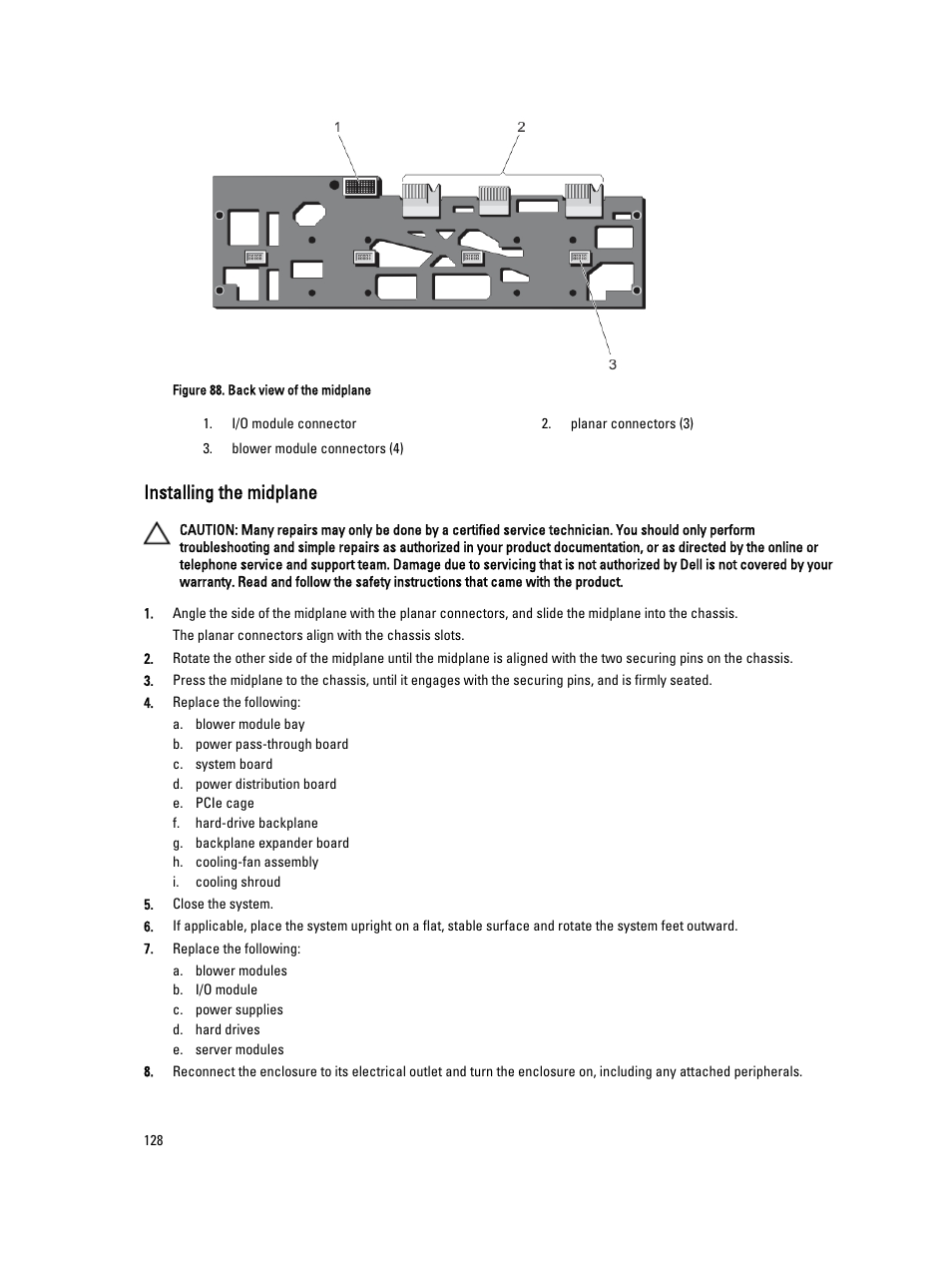 Installing the midplane | Dell PowerEdge VRTX User Manual | Page 128 / 150