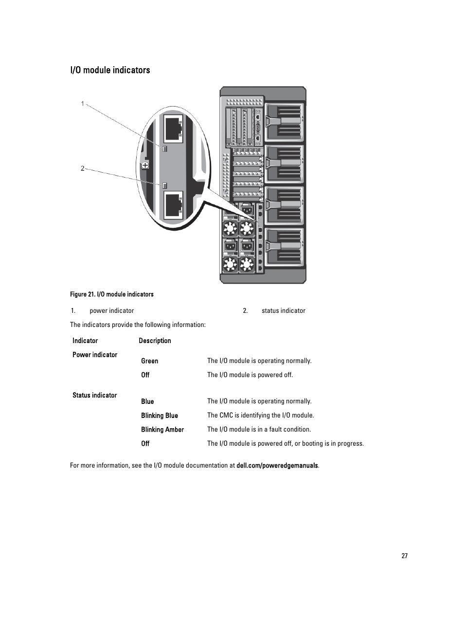I/o module indicators | Dell PowerEdge VRTX User Manual | Page 27 / 150