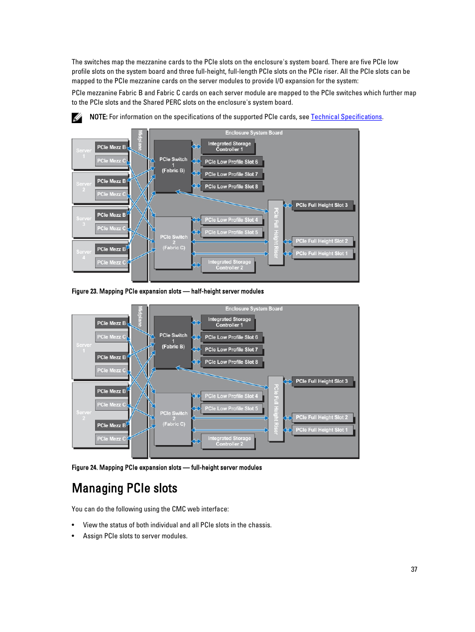 Managing pcie slots | Dell PowerEdge VRTX User Manual | Page 37 / 150