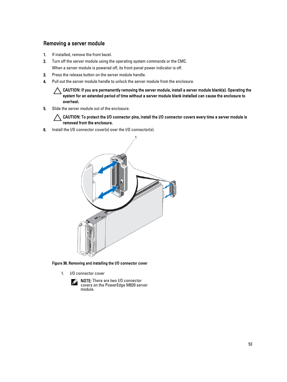 Removing a server module | Dell PowerEdge VRTX User Manual | Page 53 / 150