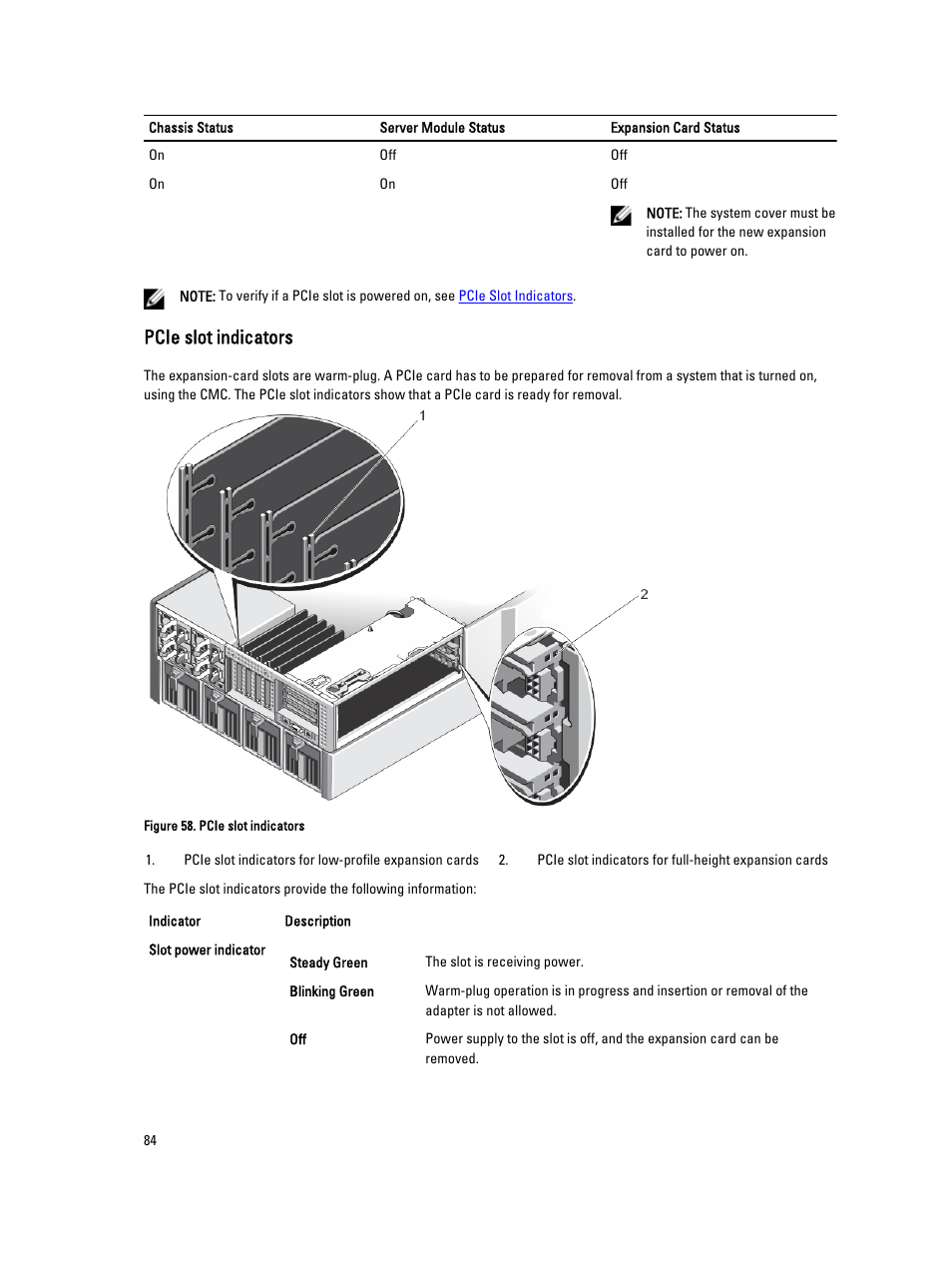Pcie slot indicators | Dell PowerEdge VRTX User Manual | Page 84 / 150