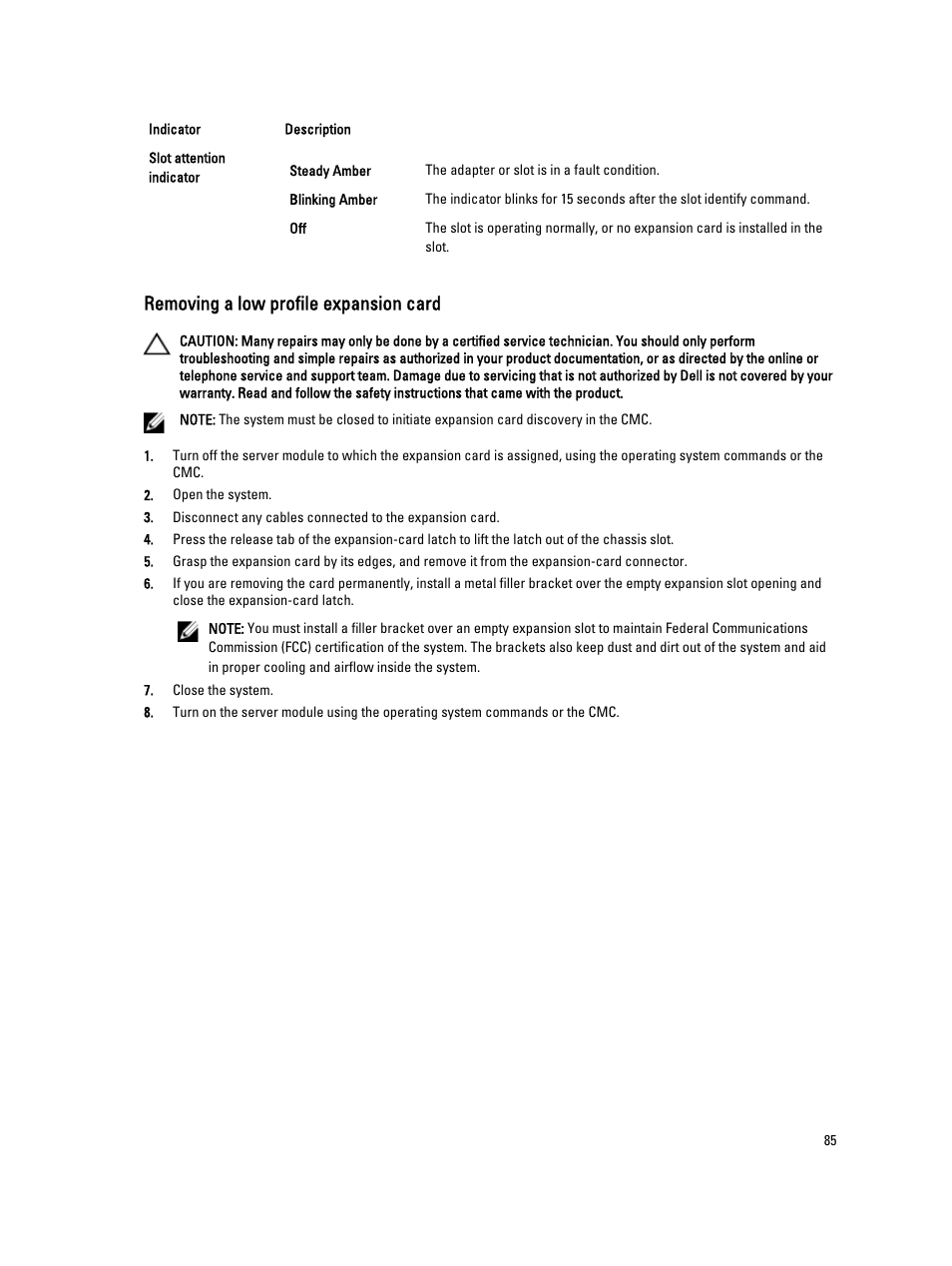 Removing a low profile expansion card | Dell PowerEdge VRTX User Manual | Page 85 / 150