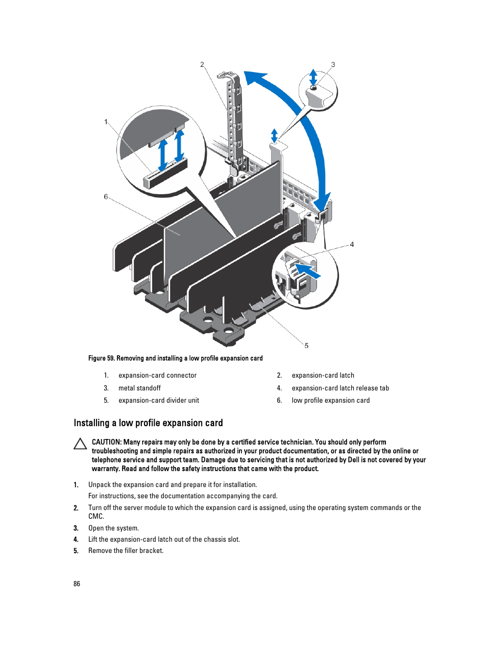 Installing a low profile expansion card | Dell PowerEdge VRTX User Manual | Page 86 / 150