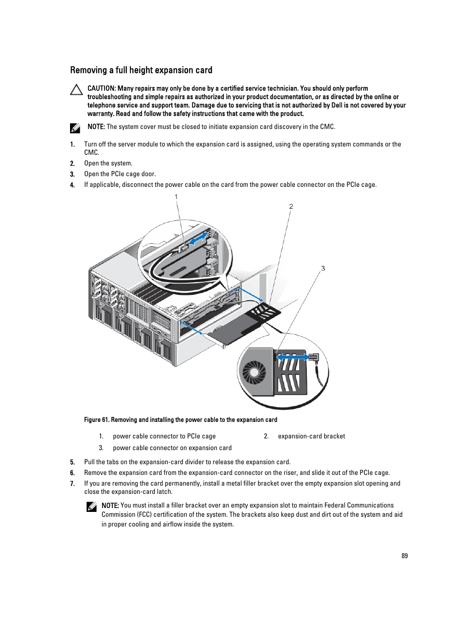 Removing a full height expansion card | Dell PowerEdge VRTX User Manual | Page 89 / 150