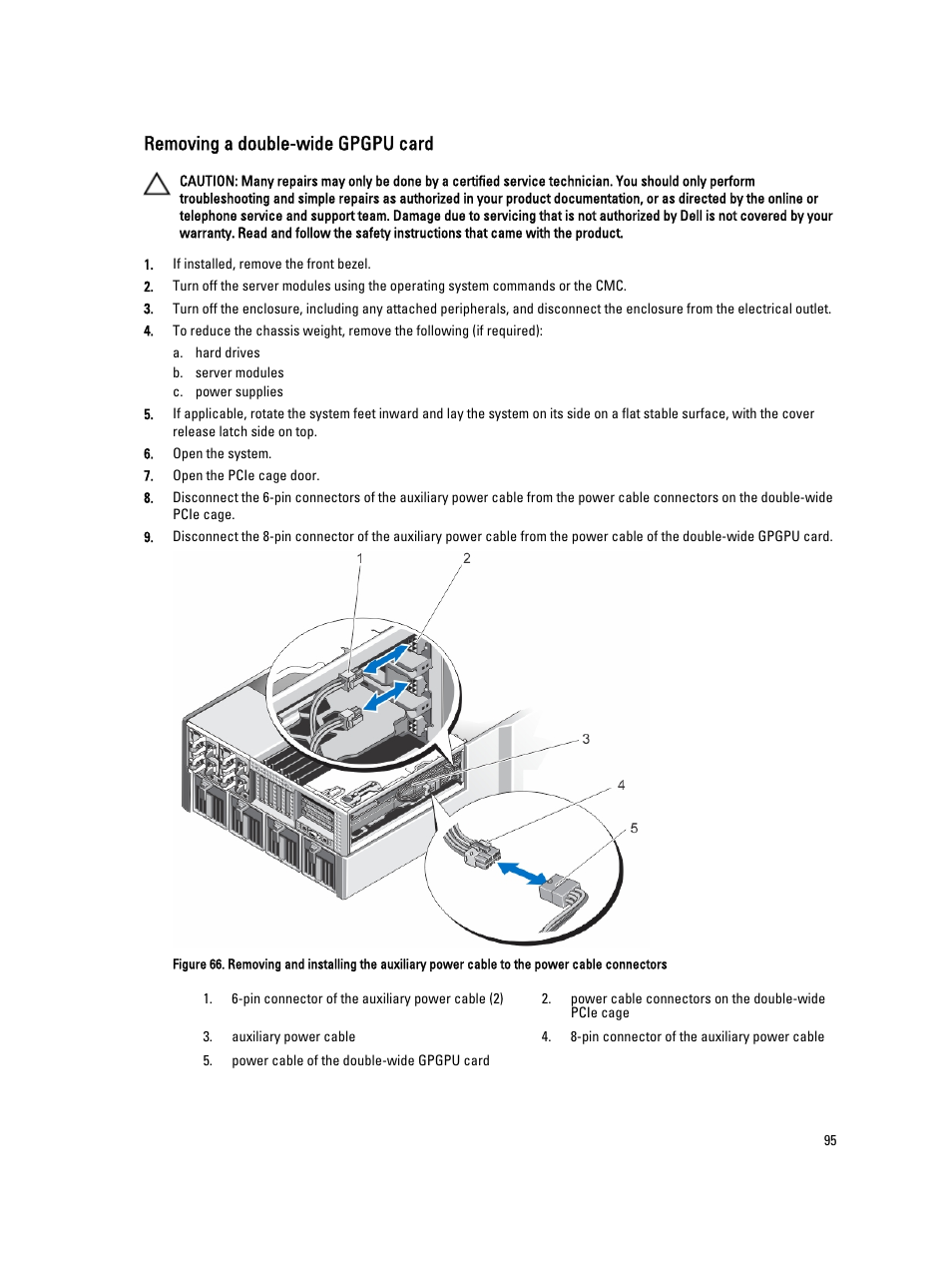 Removing a double-wide gpgpu card | Dell PowerEdge VRTX User Manual | Page 95 / 150