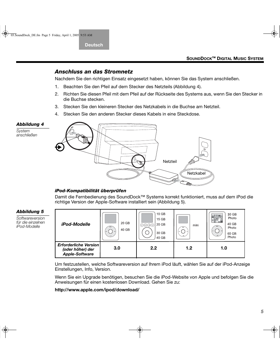 Anschluss an das stromnetz | Bose SoundDock User Manual | Page 23 / 72