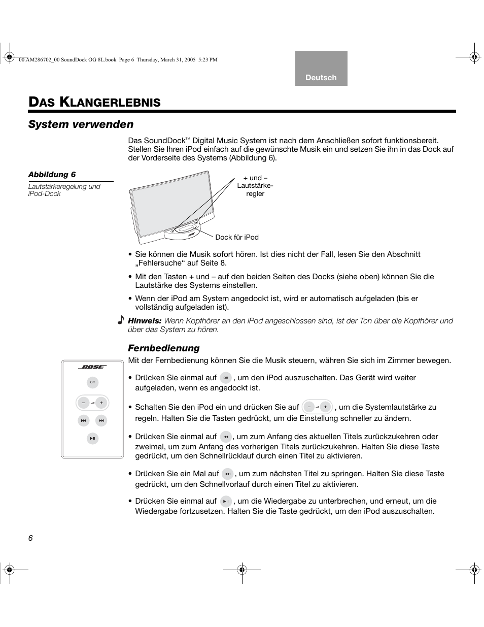 Langerlebnis, System verwenden | Bose SoundDock User Manual | Page 24 / 72