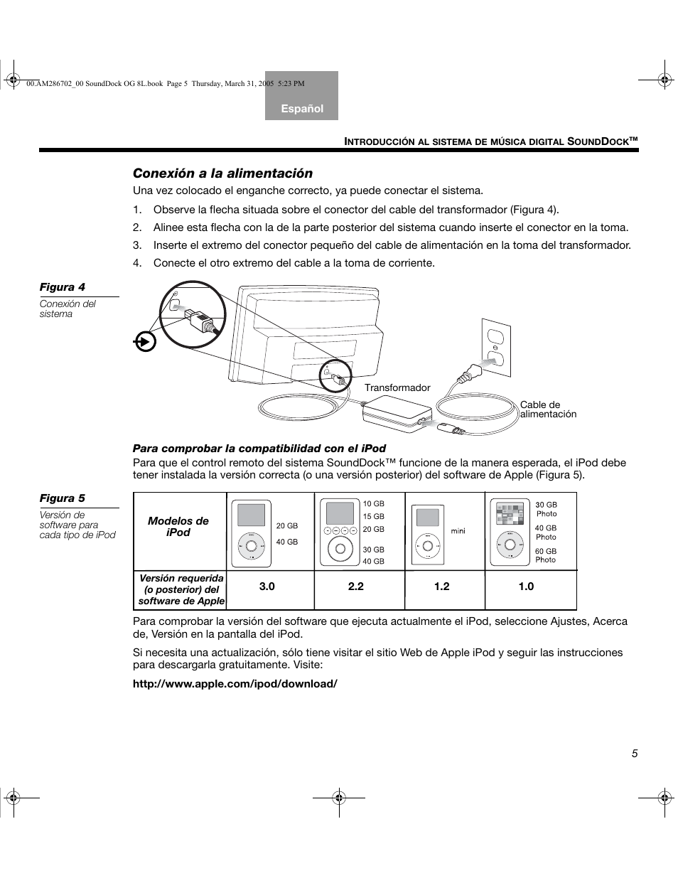 Conexión a la alimentación | Bose SoundDock User Manual | Page 31 / 72