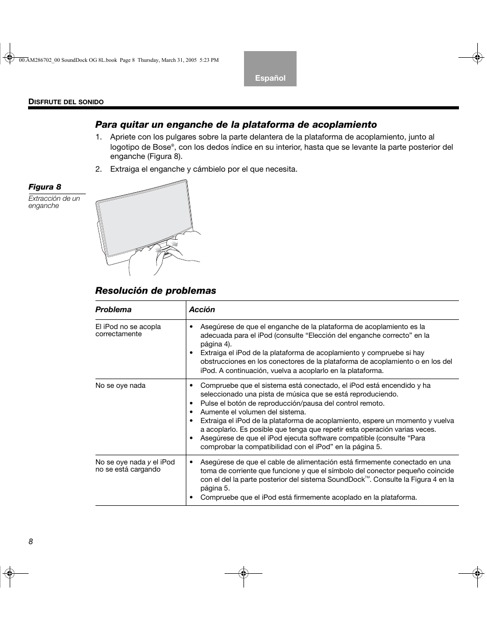 Resolución de problemas | Bose SoundDock User Manual | Page 34 / 72