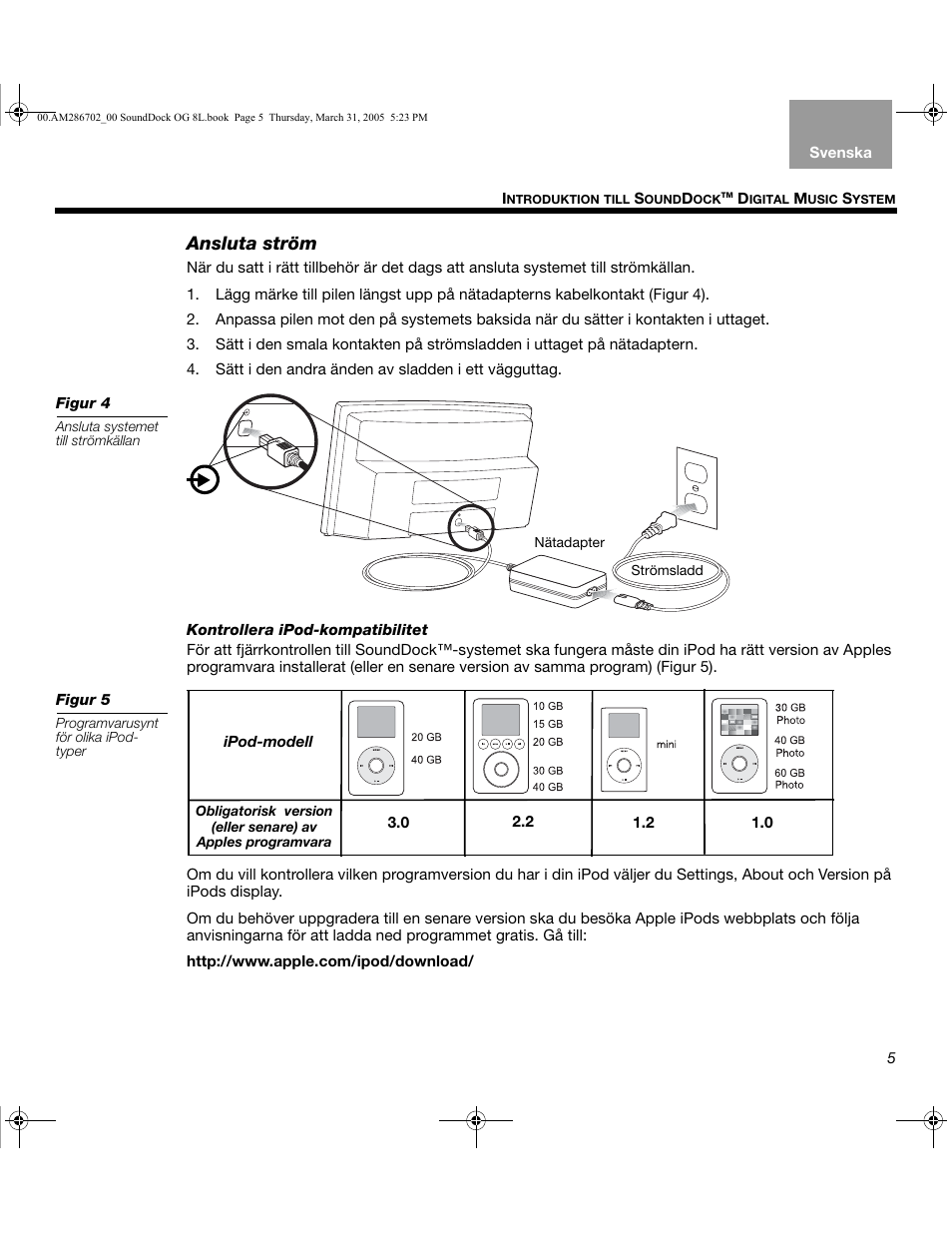 Ansluta ström | Bose SoundDock User Manual | Page 65 / 72
