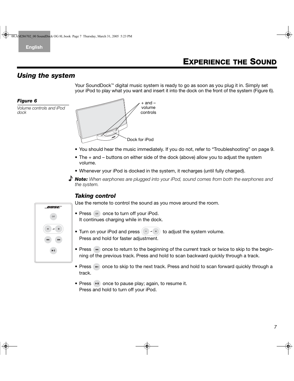 Xperience the, Ound, Using the system | Bose SoundDock User Manual | Page 7 / 72