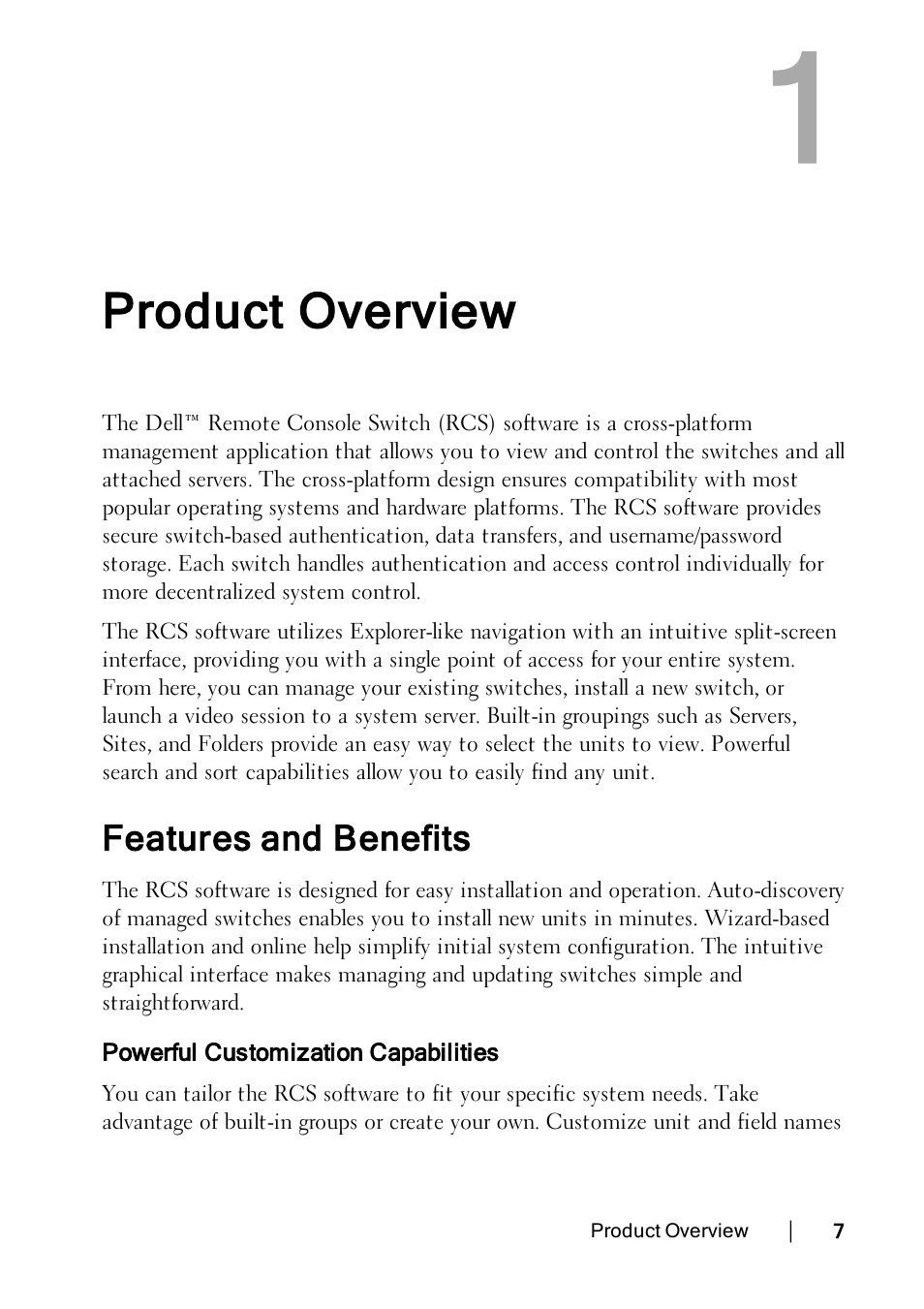 Product overview, Features and benefits, Powerful customization capabilities | Dell KVM 4322DS User Manual | Page 7 / 114