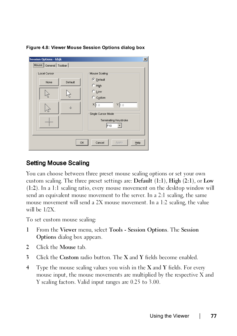 Setting mouse scaling | Dell KVM 4322DS User Manual | Page 77 / 114