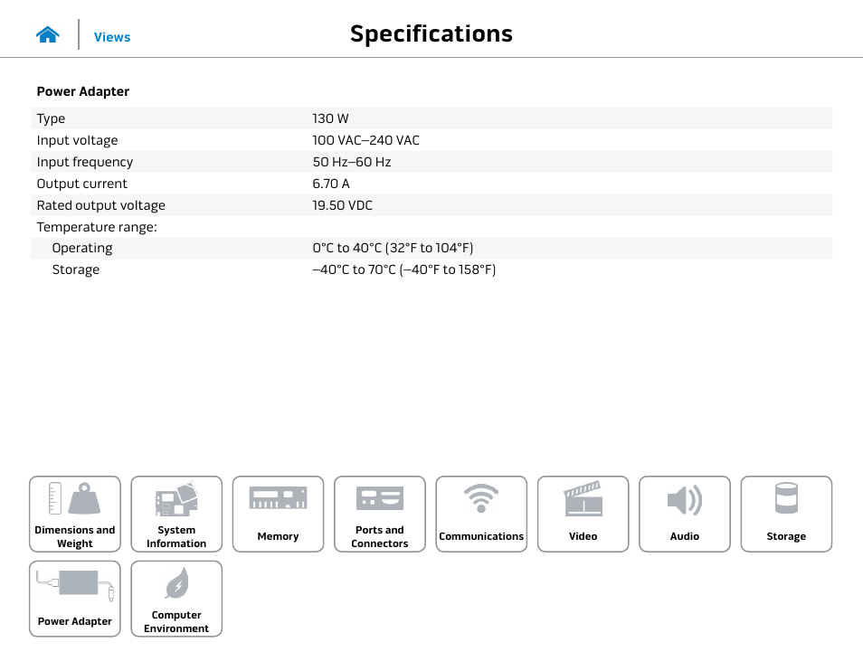 Power adapter, Specifications | Dell Alienware Alpha (Late 2014) User Manual | Page 12 / 13