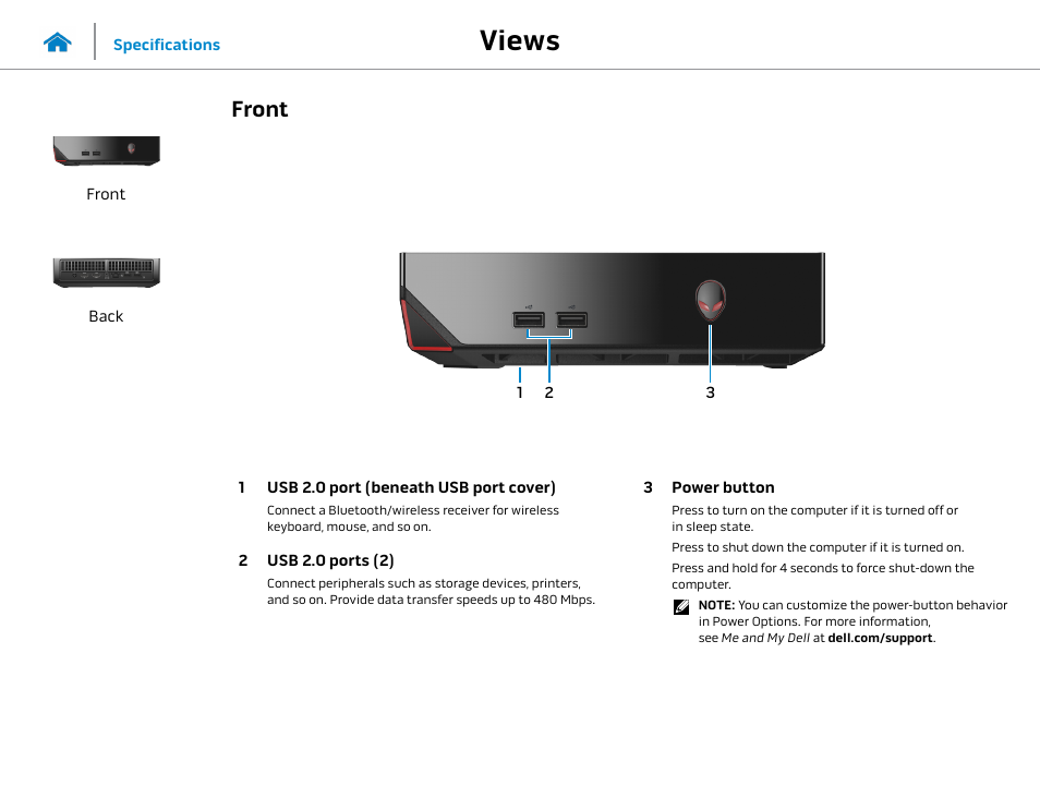 Views, Front | Dell Alienware Alpha (Late 2014) User Manual | Page 2 / 13