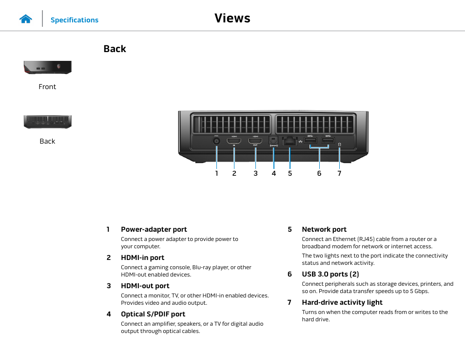 Views, Back | Dell Alienware Alpha (Late 2014) User Manual | Page 3 / 13