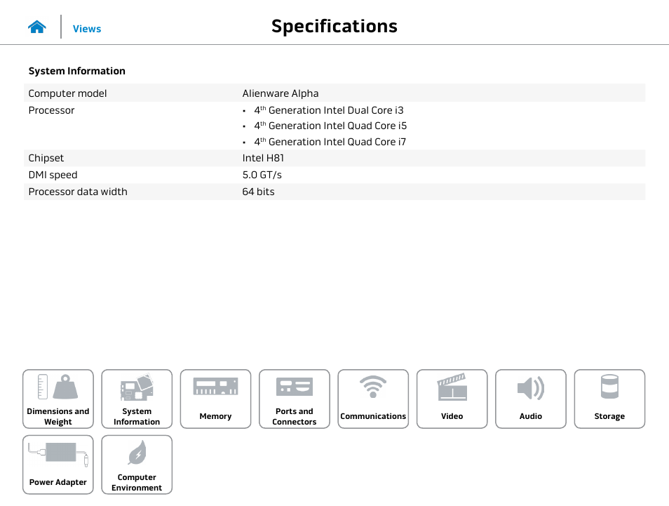 System, Information, Specifications | Dell Alienware Alpha (Late 2014) User Manual | Page 5 / 13