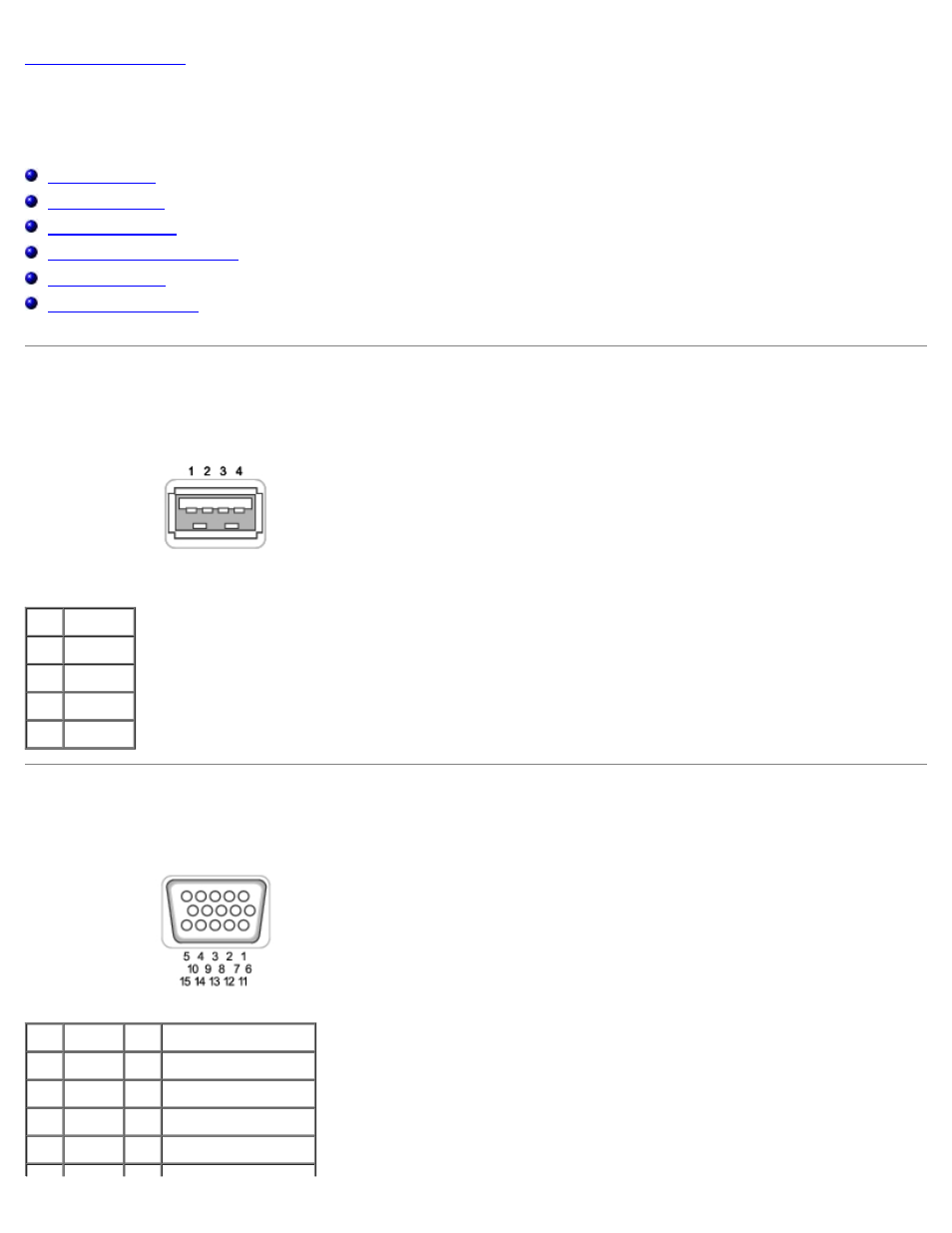Pin assignments for i/o connectors, Usb connector, Video connector | Dell Latitude D505 User Manual | Page 53 / 58
