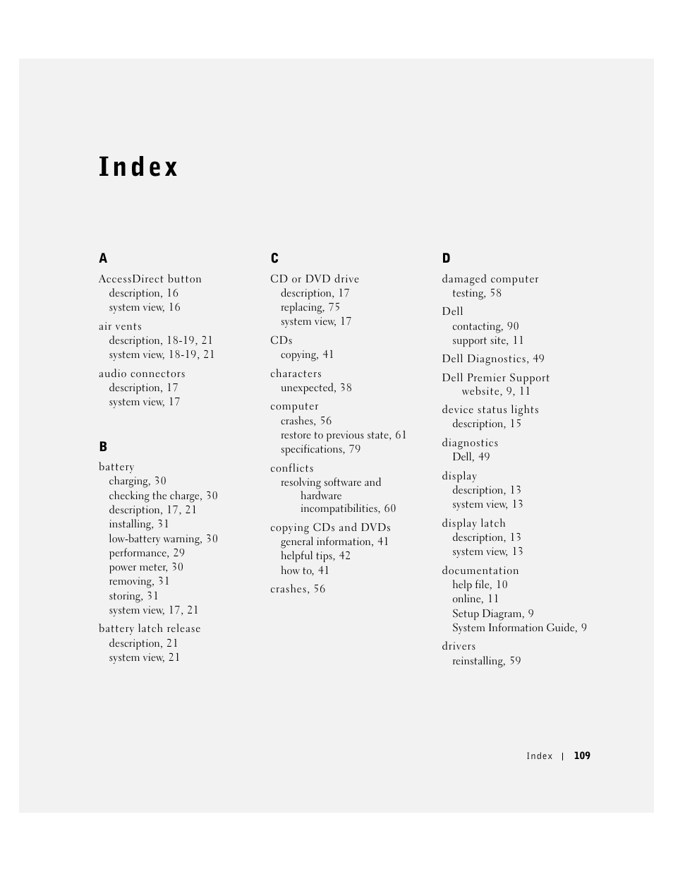 Index, I n d ex | Dell Inspiron 1150 User Manual | Page 109 / 112