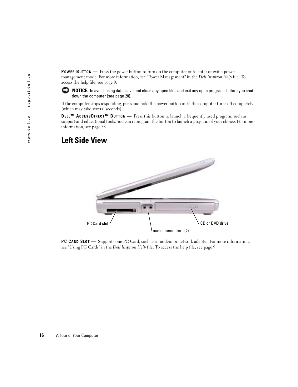 Left side view | Dell Inspiron 1150 User Manual | Page 16 / 112