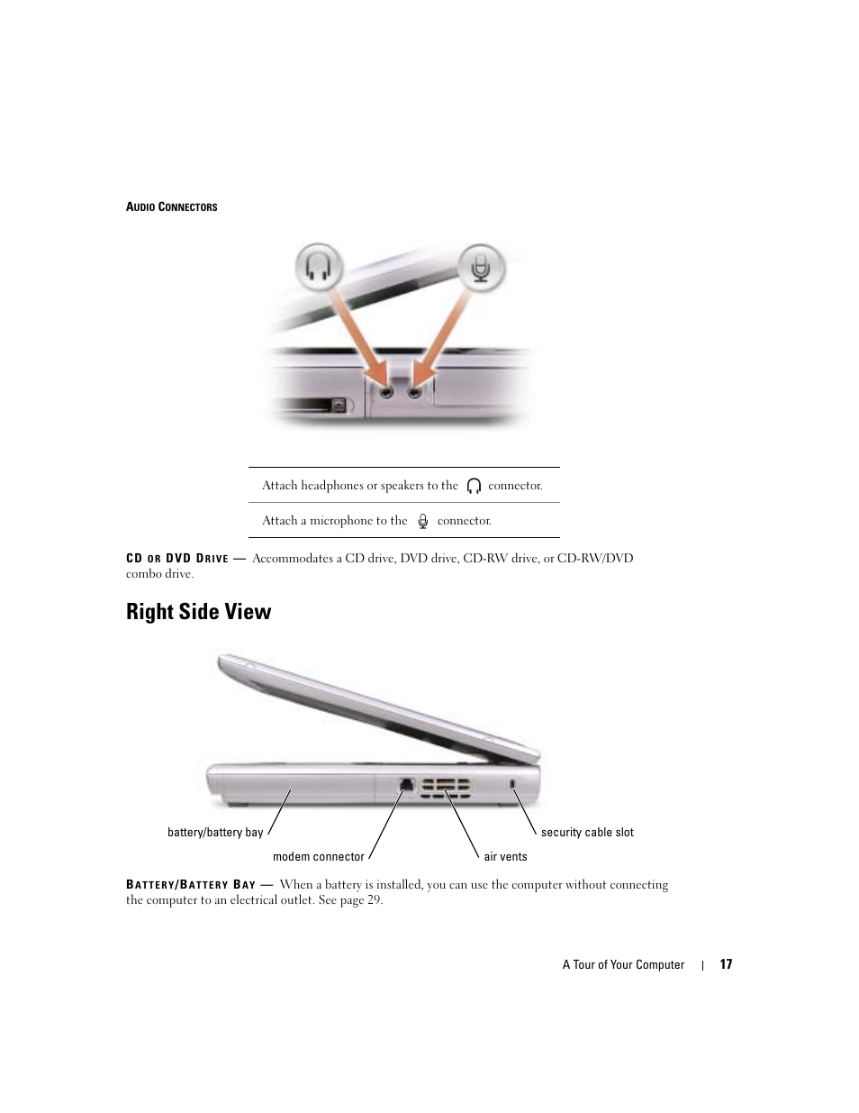 Right side view | Dell Inspiron 1150 User Manual | Page 17 / 112