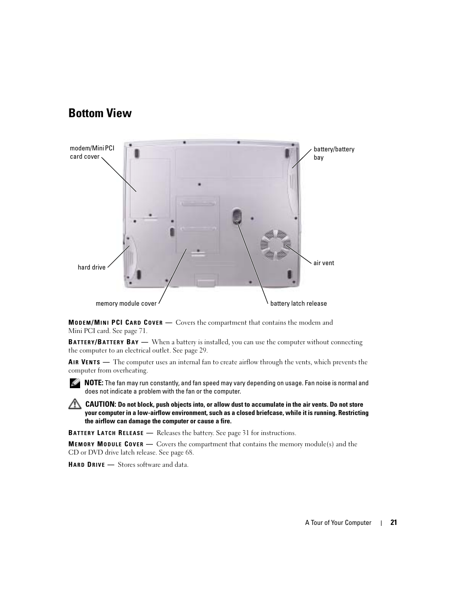 Bottom view | Dell Inspiron 1150 User Manual | Page 21 / 112