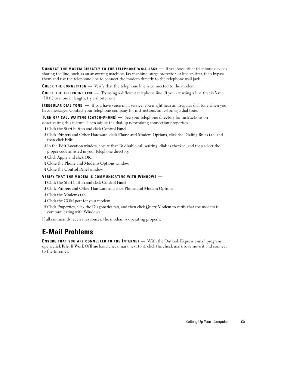 E-mail problems | Dell Inspiron 1150 User Manual | Page 25 / 112