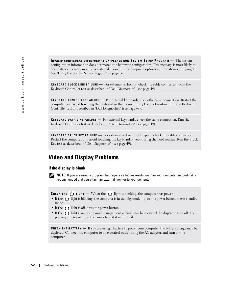 Video and display problems, If the display is blank | Dell Inspiron 1150 User Manual | Page 52 / 112