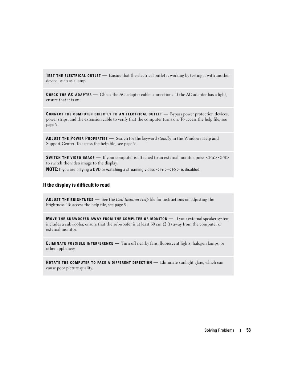 If the display is difficult to read | Dell Inspiron 1150 User Manual | Page 53 / 112