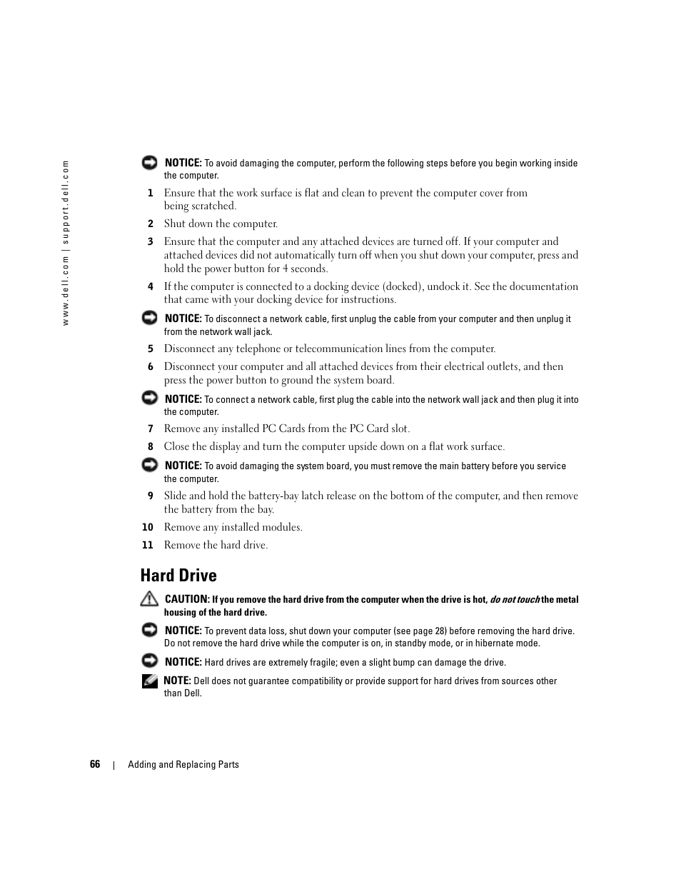 Hard drive | Dell Inspiron 1150 User Manual | Page 66 / 112