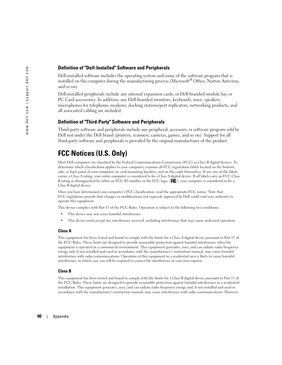 Fcc notices (u.s. only) | Dell Inspiron 1150 User Manual | Page 90 / 112