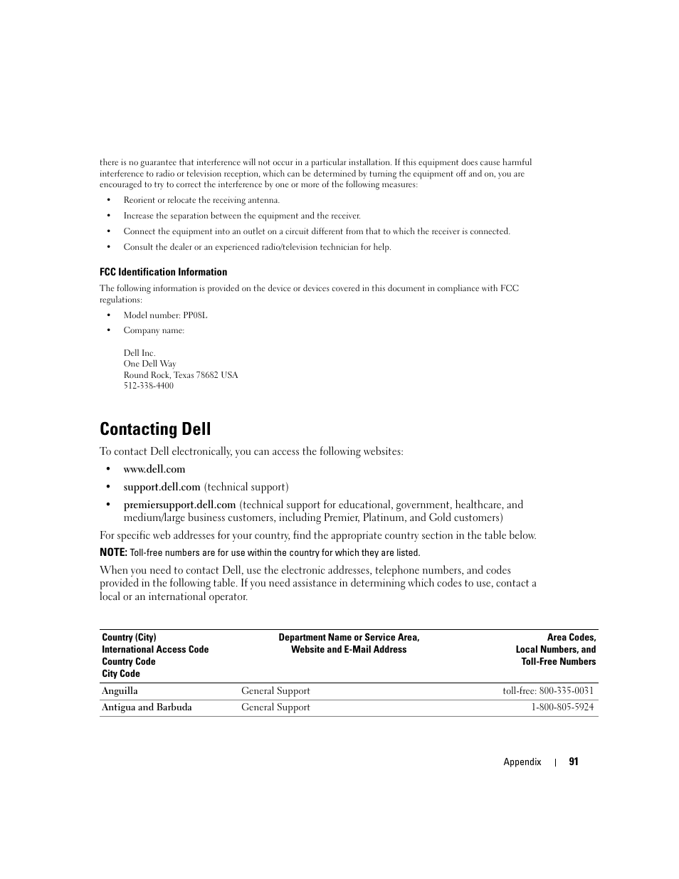 Contacting dell | Dell Inspiron 1150 User Manual | Page 91 / 112