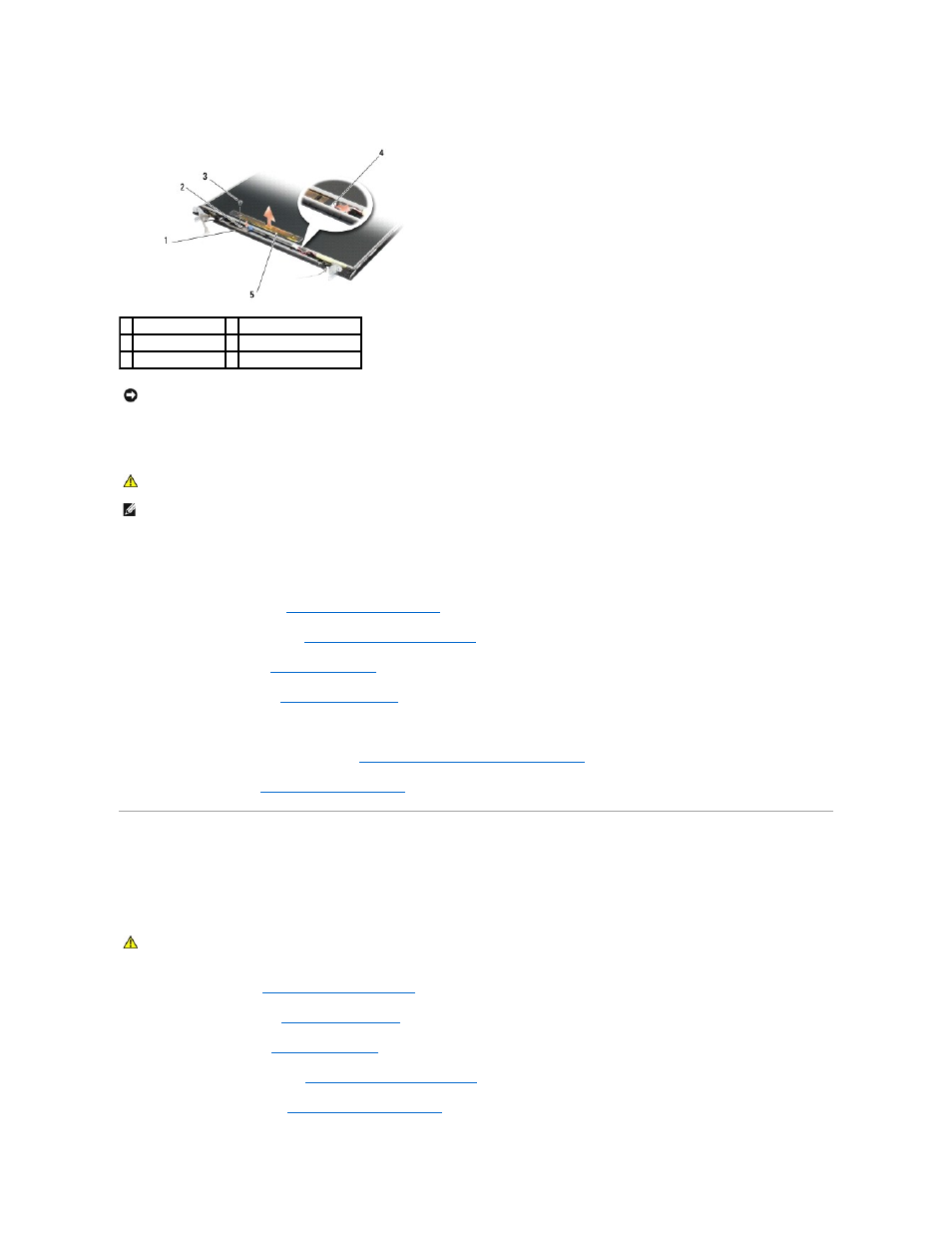 E5500 display panel, Replacing the e5500 display inverter, Removing the e5500 display panel | Dell Latitude E5500 User Manual | Page 26 / 73