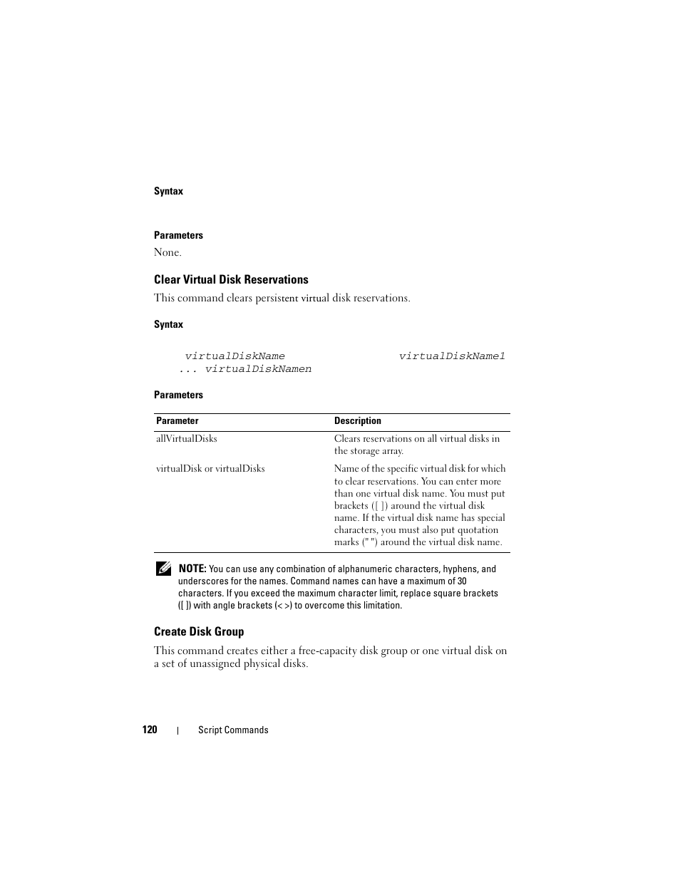 Clear virtual disk reservations, Create disk group | Dell PowerVault MD3000 User Manual | Page 120 / 246