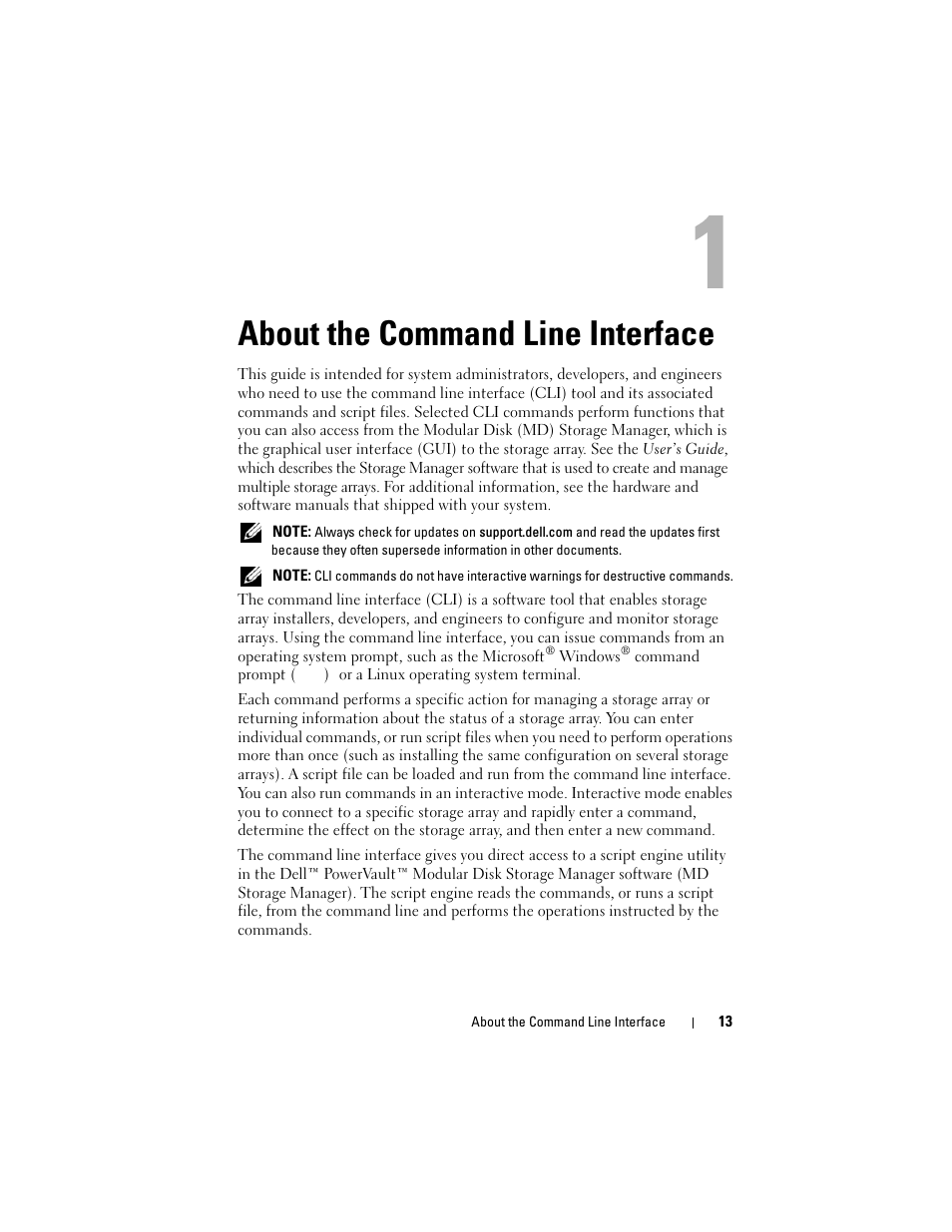 About the command line interface | Dell PowerVault MD3000 User Manual | Page 13 / 246
