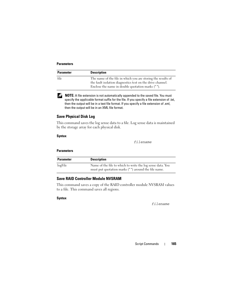 Save physical disk log, Save raid controller module nvsram | Dell PowerVault MD3000 User Manual | Page 165 / 246
