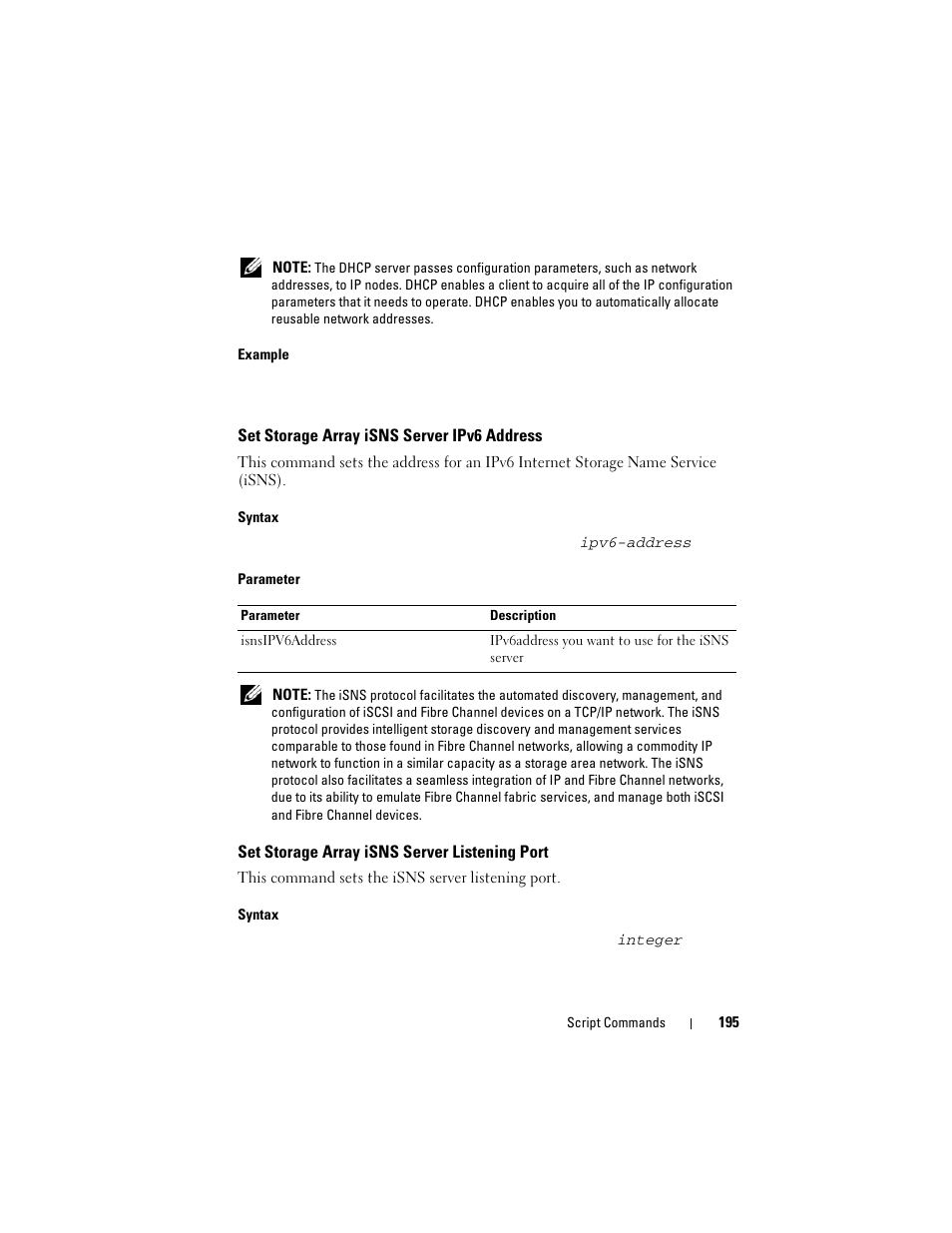 Set storage array isns server ipv6 address, Set storage array isns server listening port | Dell PowerVault MD3000 User Manual | Page 195 / 246