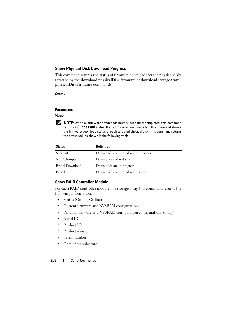 Show physical disk download progress, Show raid controller module | Dell PowerVault MD3000 User Manual | Page 208 / 246