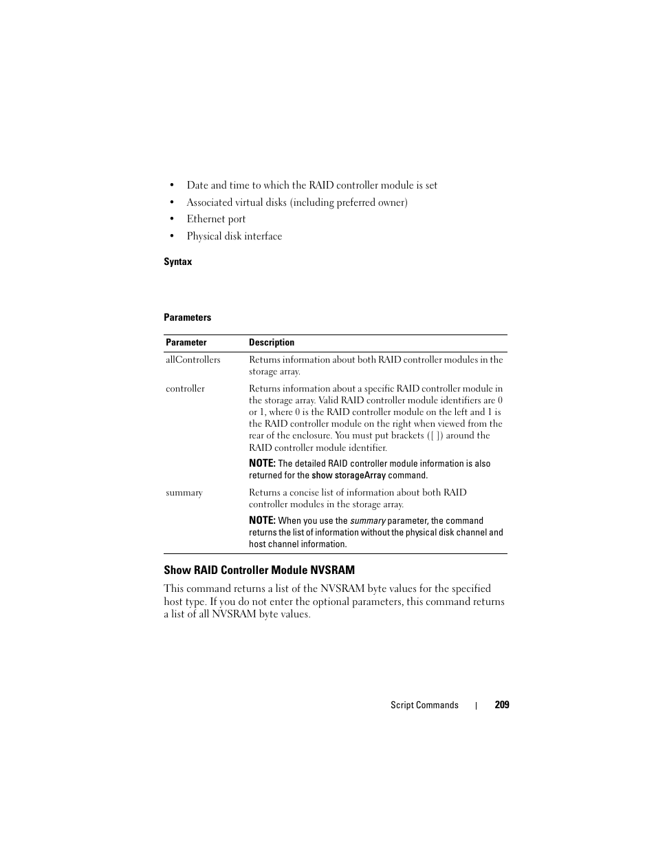 Show raid controller module nvsram | Dell PowerVault MD3000 User Manual | Page 209 / 246