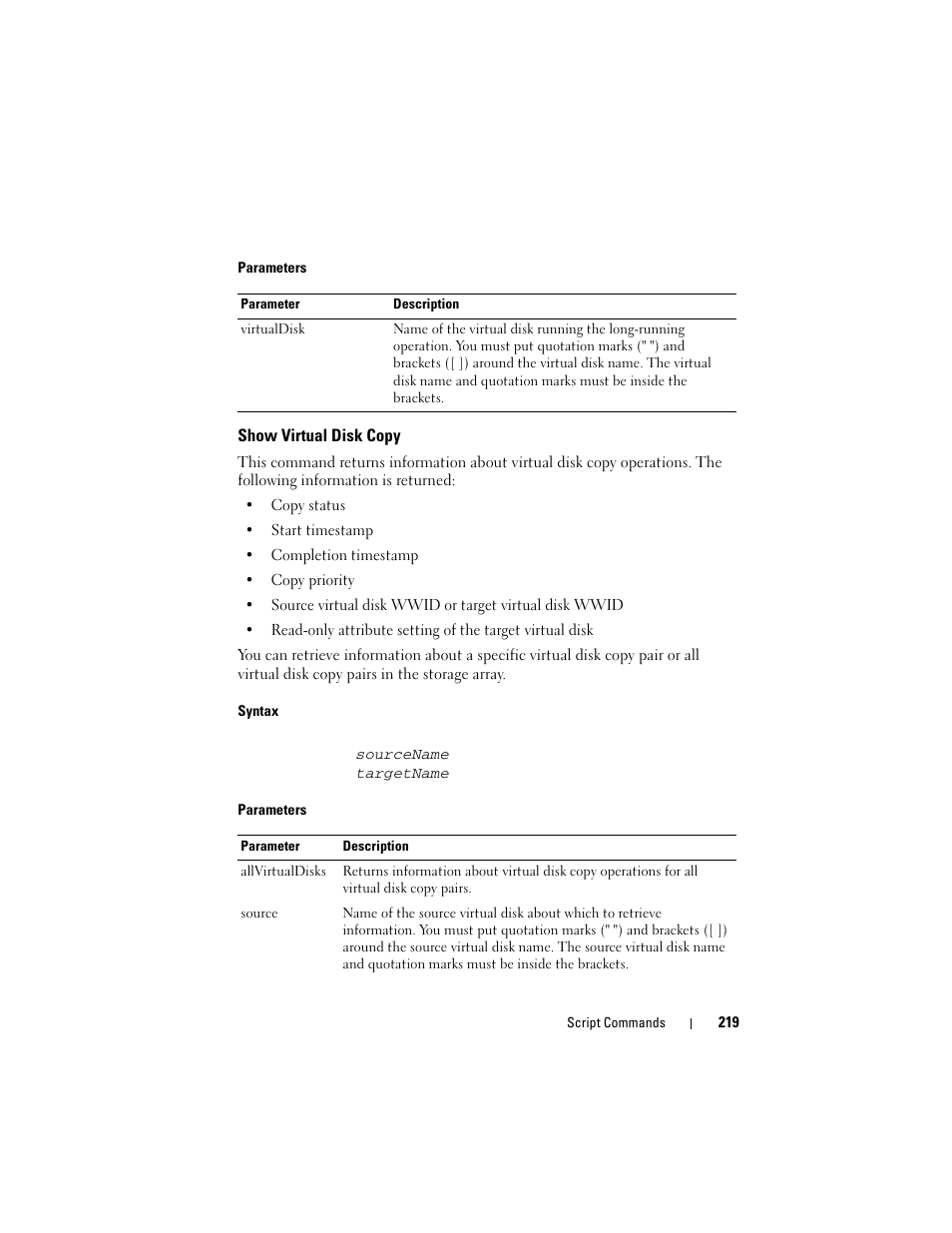 Show virtual disk copy | Dell PowerVault MD3000 User Manual | Page 219 / 246