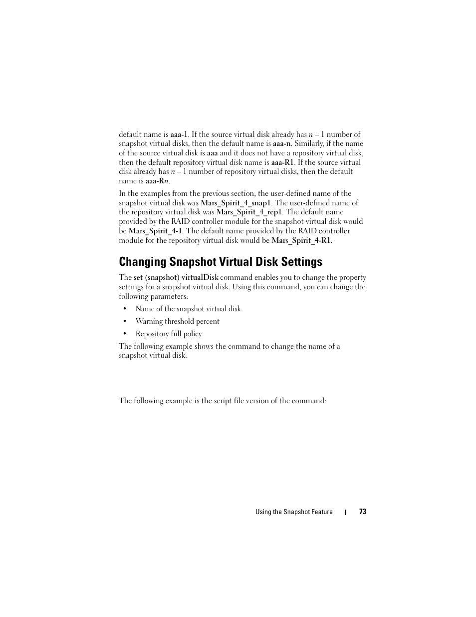 Changing snapshot virtual disk settings | Dell PowerVault MD3000 User Manual | Page 73 / 246