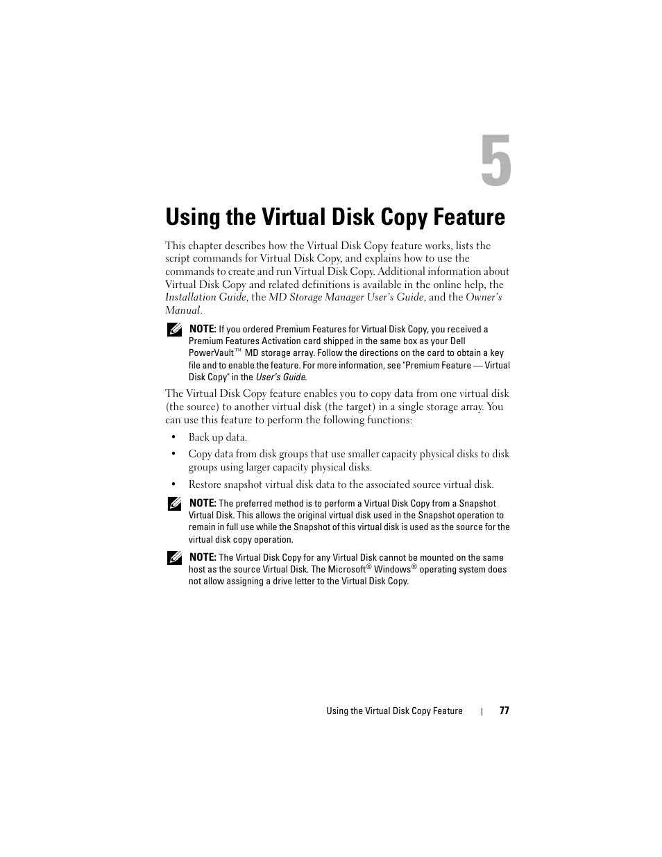 Using the virtual disk copy feature | Dell PowerVault MD3000 User Manual | Page 77 / 246