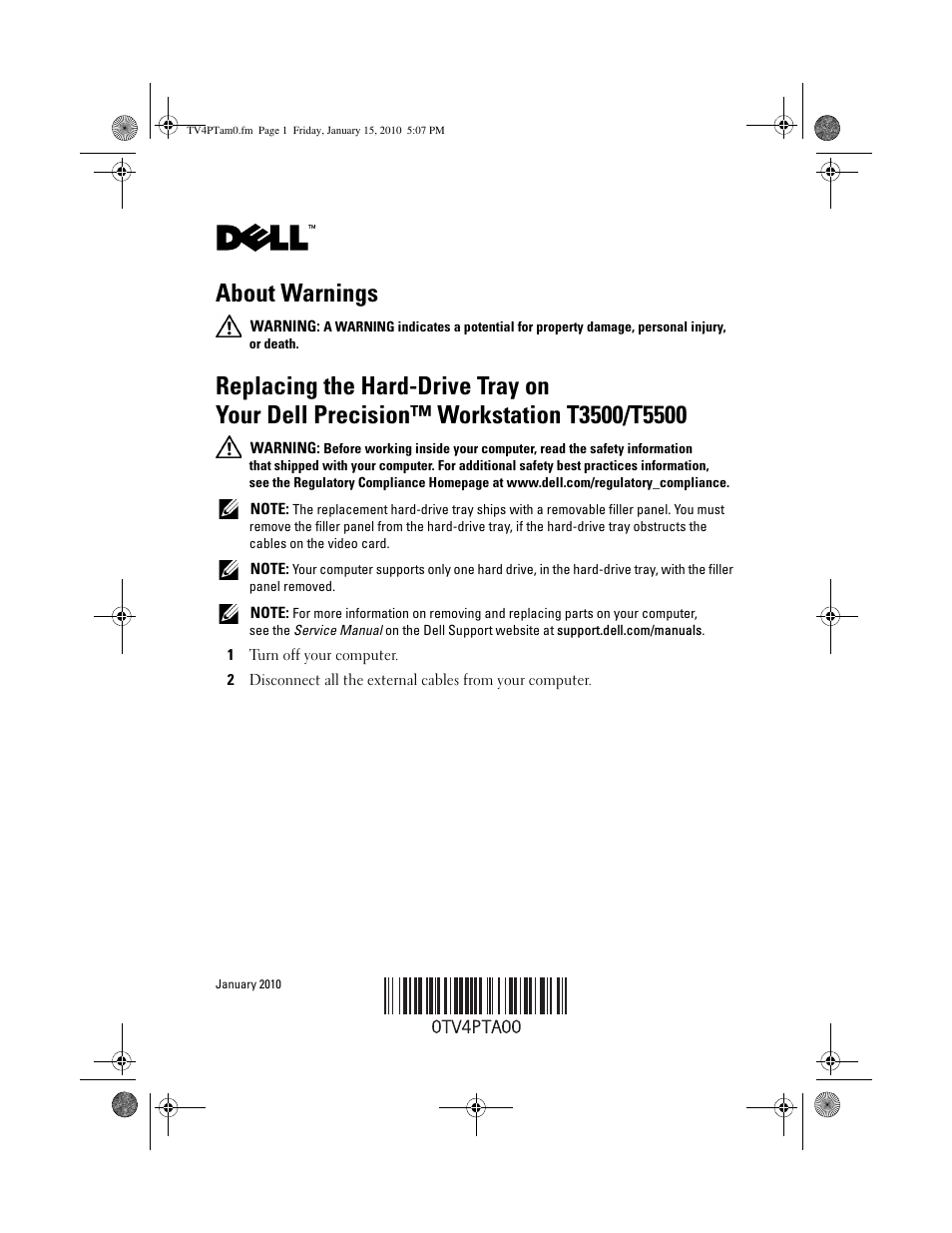 Dell Precision T3500 (Early 2009) User Manual | 4 pages