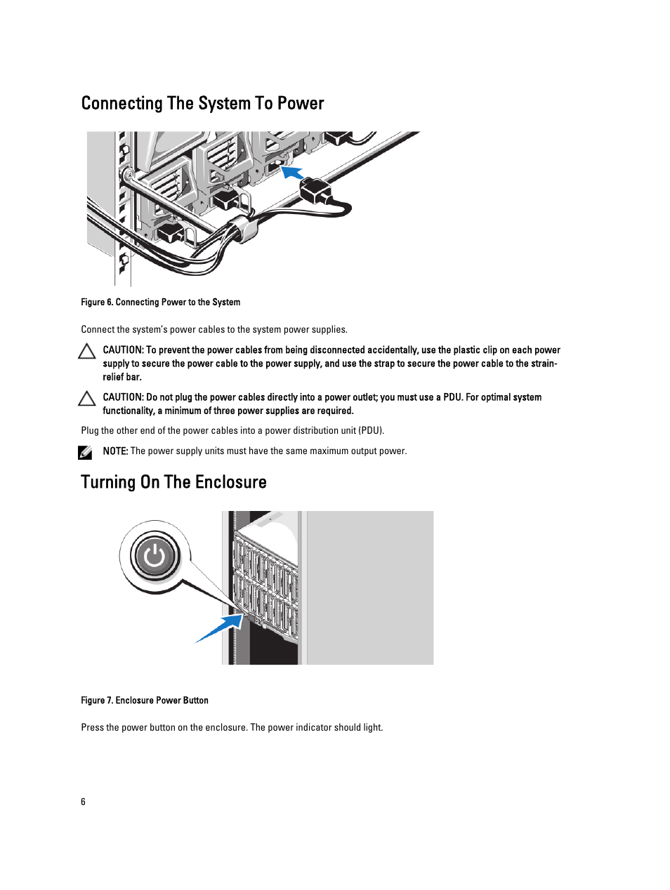 Connecting the system to power, Turning on the enclosure | Dell PowerEdge M710 User Manual | Page 6 / 11