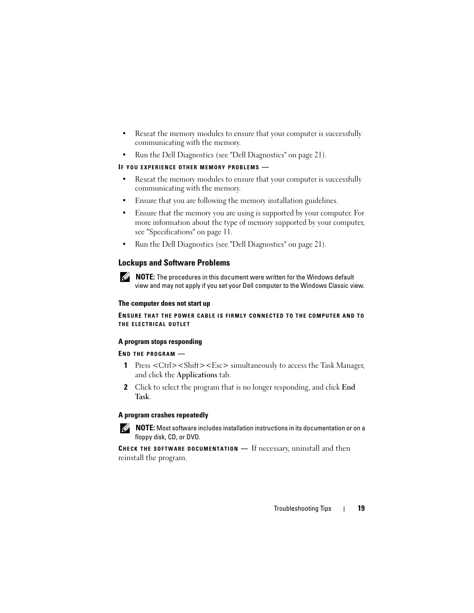 Lockups and software problems | Dell OptiPlex FX160 (Late 2008) User Manual | Page 19 / 42